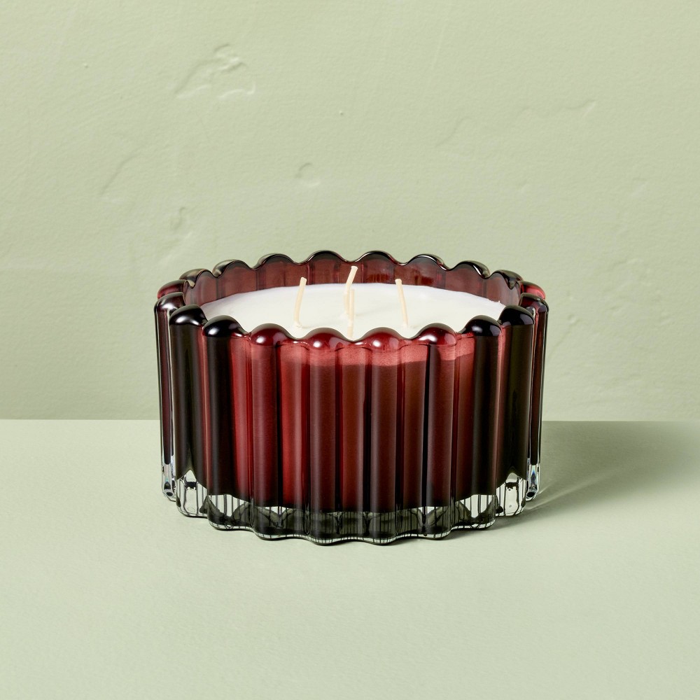 4 Wick Ribbed Glass Black Oak and Persimmon Jar Candle Burgundy 22oz - Hearth & Hand™ with Magnolia