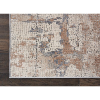 Grey and Beige Abstract Synthetic Rectangular Rug 9'3" x 12'9"