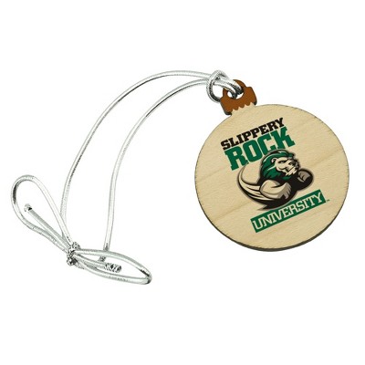 Slippery Rock Secondary Logo Mini Small Tiny Wood Christmas Tree Holiday Ornament