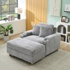 57" Corduroy Single Sofa Chair with One Pillow, Two Throw Pillows, Footstool, and Two Storage Spaces, Comfortable and Stain-Resistant Sofa - 2 of 4