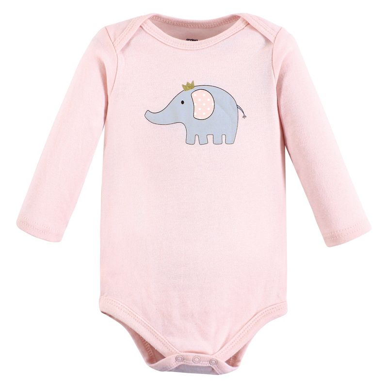 Hudson Baby Infant Girl Cotton Long-Sleeve Bodysuits, Pink Gray Elephant 5-Pack, 4 of 9