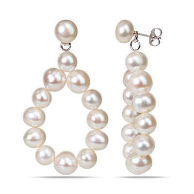 EVERLY JEWELRY | Sterling Silver 7-9mm Button and Potato Pearl Teardrop Earrings