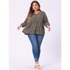 Agnes Orinda Women's Plus Size V Neck Babydoll 3/4 Lantern Sleeve Casual Floral Flowy Blouses - 3 of 4