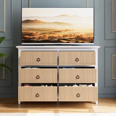 Fluted Dresser, 6 Drawer Dresser for Bedroom, Modern Waveform Panel Closet Dressers Chest with Circle Black Handle