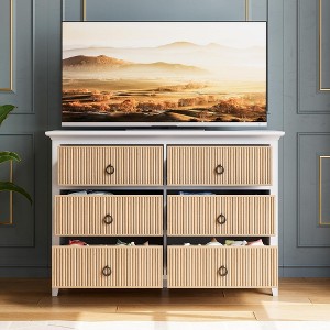 Fluted Dresser, 6 Drawer Dresser for Bedroom, Modern Waveform Panel Closet Dressers Chest with Circle Black Handle - 1 of 4