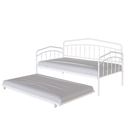 NicBex Twin Size Daybed, Metal Day Bed Frame with Twin Size Trundle, No Box Spring Needed, White