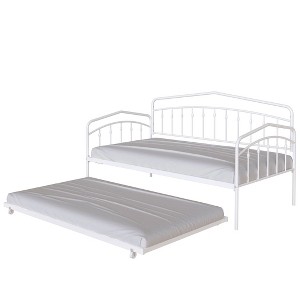 NicBex Twin Size Daybed, Metal Day Bed Frame with Twin Size Trundle, No Box Spring Needed, White - 1 of 4
