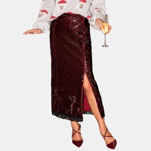 Women's Dazzling Sequined Burgundy Maxi Skirt for Holiday Celebrations - Cupshe - 1 of 4