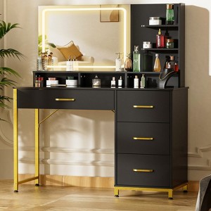 COMHOMA Vanity Desk with Mirror and Lights, Makeup Vanity Table with Large HD Mirror, 4 Drawers & Storage Shelves - 1 of 4