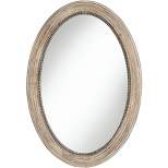 Noble Park Zahra Oval Vanity Decorative Wall Mirror Rustic Farmhouse Beaded Trim Natural Wood Frame 23 1/2" Wide for Bathroom Bedroom Living Room Home