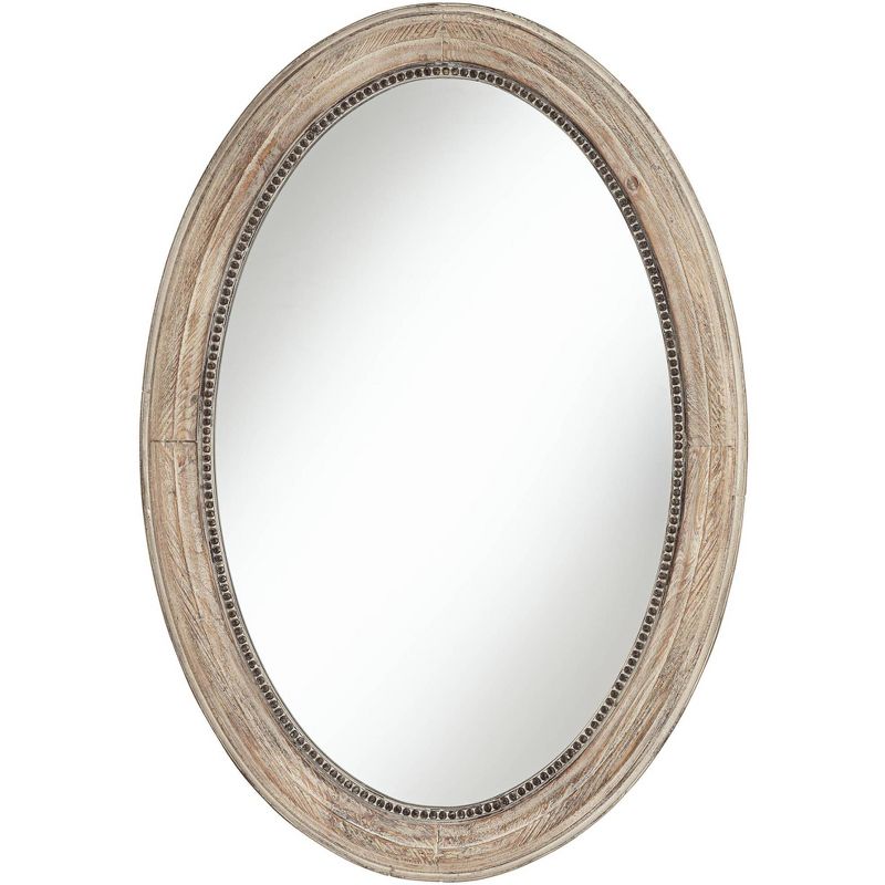 Noble Park Zahra Oval Vanity Decorative Wall Mirror Rustic Farmhouse Beaded Trim Natural Wood Frame 23 1/2" Wide for Bathroom Bedroom Living Room Home, 1 of 10