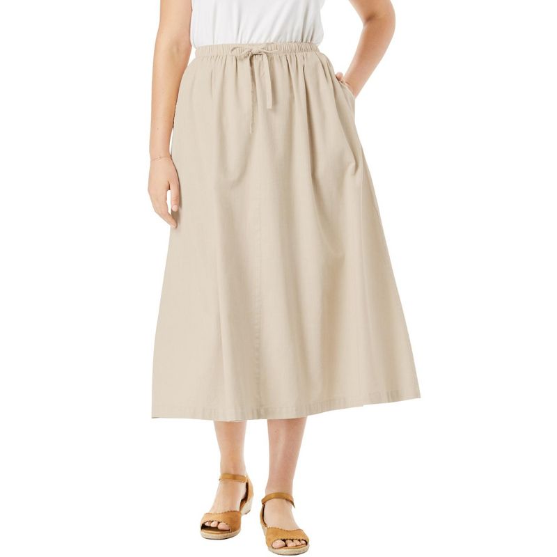 Woman Within Women's Plus Size Drawstring Denim Skirt, 1 of 2