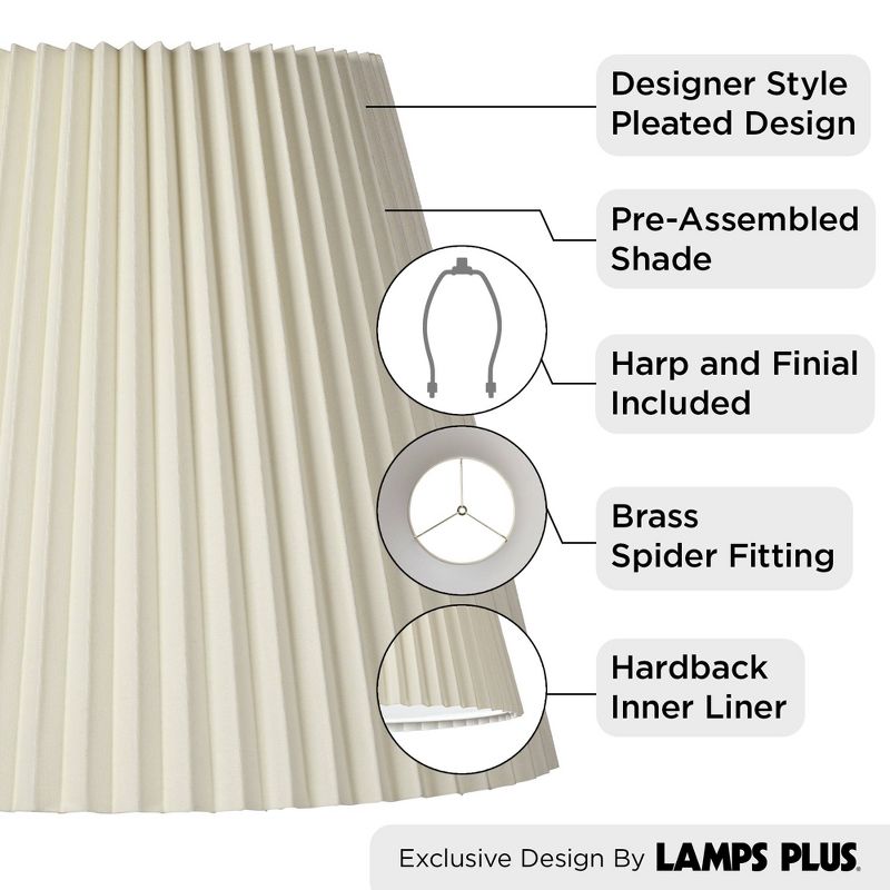 Springcrest Set of 2 Pleated Empire Lamp Shades Ivory Large 10" Top x 17" Bottom x 14.75" High Spider with Harp and Finial Fitting, 4 of 9