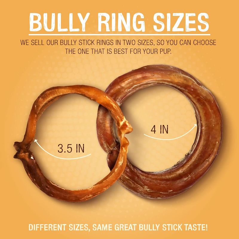 Pawstruck All-Natural Bully Stick Rings for Dogs - Single Ingredient Rawhide Free Dental Chew Treats Made with 100% Real Beef, 4 of 7