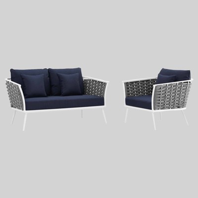 Stance 2pc Outdoor Patio Aluminum Sectional Sofa Set Navy - Modway