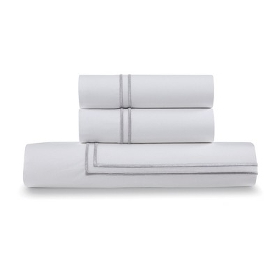 White Cotton King Duvet Cover Set with Satin Stitching