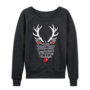 Women's - Instant Message - Silhouette Reindeer Names Lightweight French Terry Wide Neck Long Sleeve Graphic Shirt - 1 of 4