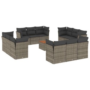 vidaXL Patio Sofa Set with Cushions Outdoor Furniture 13 Piece Poly Rattan - Gray - 1 of 4