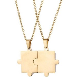 Matching Couple Necklace Set - 2Pcs 18K Gold Plated Puzzle Pendants, Stainless Steel, Gift for Him/Her - 1 of 4