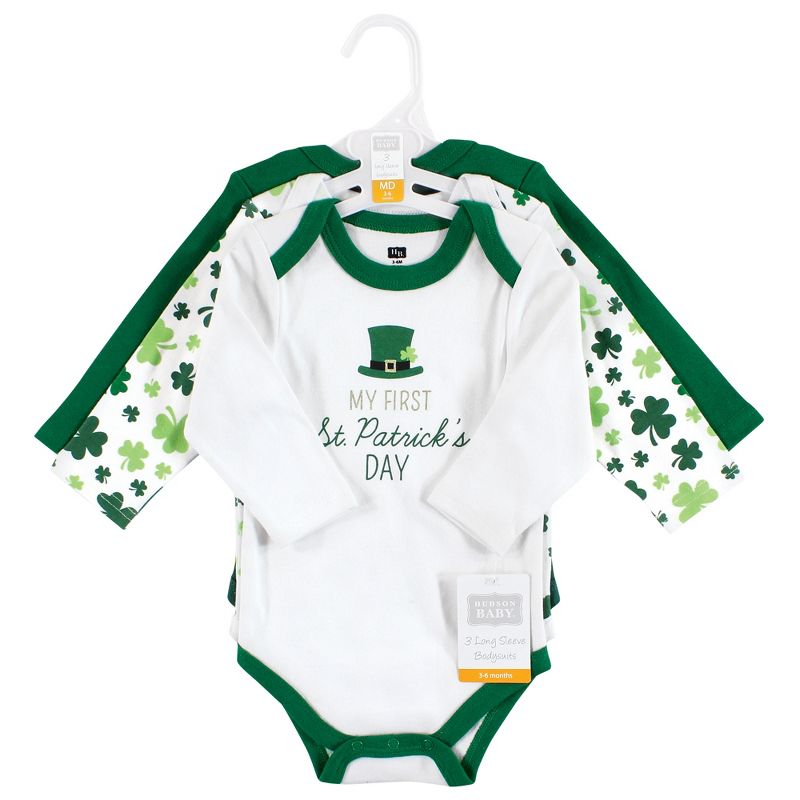 Hudson Baby Infant Boy Cotton Long-Sleeve Bodysuits, Lucky Charm, 2 of 6