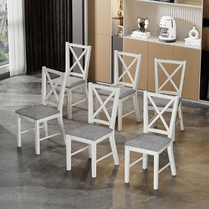 VECELO Rustic Wooden Dining Chairs Set of 2/4/6, Rubber Wood Kitchen Chairs with Padded Seat & Elegant Hollowed Backrest, Gray - 1 of 4