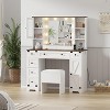 COZONY Makeup Vanity Desk with Mirror and Lights, Dressing Table with Cushioned Stool, 6 Drawers, 2 Cabinets & Open Shelves, White - 2 of 4