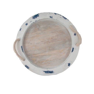 14" Mango Wood Round Serving Tray with Rope Handles - Thirstystone