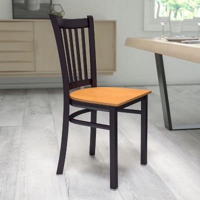 Windsor High Slat Side Chair in Black Metal with Natural Wood Seat