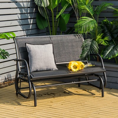 Black Steel Outdoor Glider Bench Loveseat with Mesh Fabric