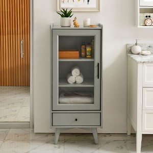 Modern Bathroom Storage Cabinet & Floor Standing cabinet with Glass Door with Double Adjustable Shelves and Drawer, Extra Storage Space on Top - 1 of 4