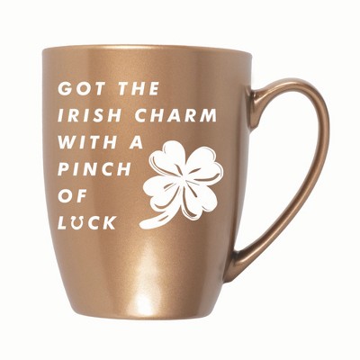 Elanze Designs Irish Charm With Pinch Of Luck 10 ounce New Bone China Coffee Tea Cup Mug, Bronze