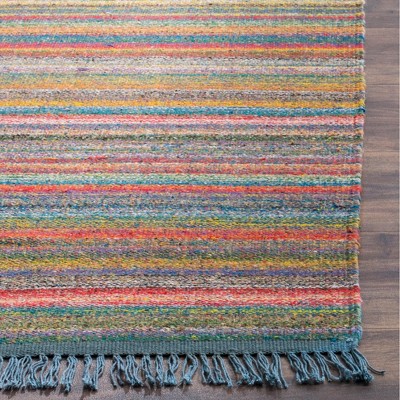 Bohemian Stripe Blue & Ivory 8' x 10' Hand Woven Wool Area Rug