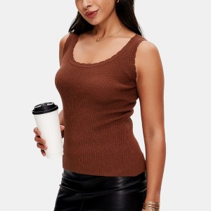 Knit & Lounge Women’s Ribbed Knit Tank Scallop Edge Sleeveless Pullover Stretch Fitted Casual Top - 1 of 4