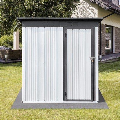 5 x 3 Ft Outdoor Storage Shed, Metal Sheds with Lockable Doors, Floor, Sloping Roof and 2 Vent, Waterproof Tool Shed for Garden, Patio, Backyard