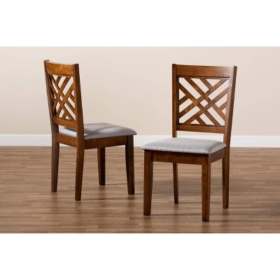 Caron Contemporary Grey Fabric and Walnut Wood Dining Chair Set