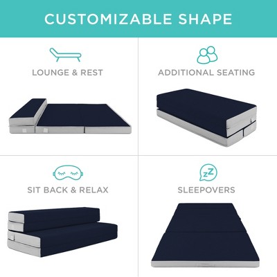 Midnight Blue Foldable Twin Foam Mattress with Carry Case