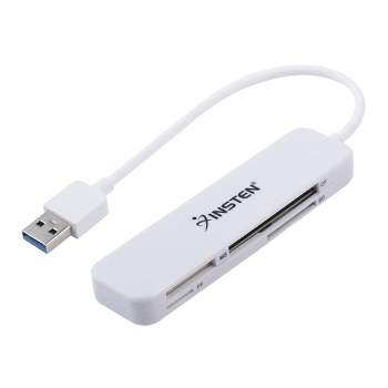 Insten 4 Slot Card Reader with Storage Pouch Compatible with USB 3.0, Reads/Writes SD, CF, MS, and microSD Memory Cards (White)