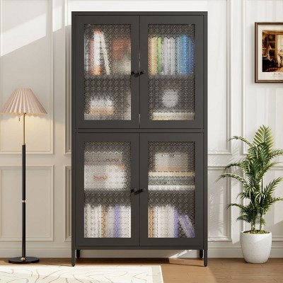 Classic Metal Storage Cabinet, Display Cabinet With 4 Glass Doors 4 Shelves, Bookcase Shelves For Home Office-Cuddlewood