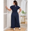 Womens Plus Size Short Sleeve Smocked Waist Wide Leg Summer Jumpsuits - 3 of 4