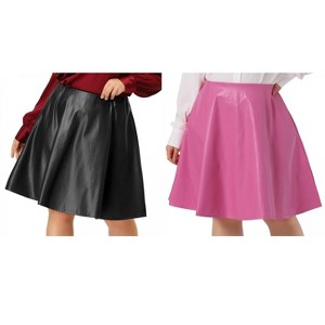 Agnes Orinda Women's Plus Size PU A Line Swing Versatile Flared Party Skirts - 1 of 4
