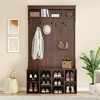 Lirago,70.9-Inch Black Walnut Hall Tree with Bench, Shoe Storage & Hooks-Durable Mudroom Entryway Organizer - 2 of 4