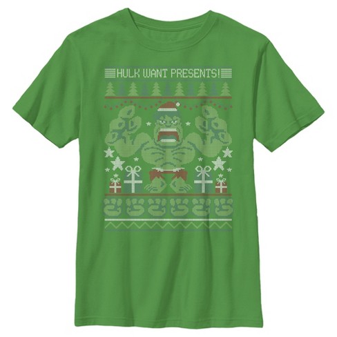 Boy's Marvel Ugly Christmas Hulk Want Presents T-Shirt - image 1 of 3