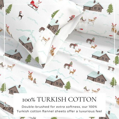 Twin Gray Cotton Flannel Holiday Print Sheet Set
