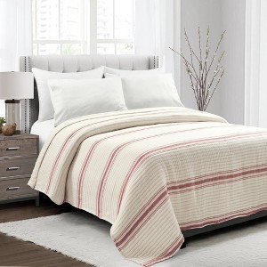 Farmhouse Stripe Kantha Pick Stitch Yarn Dyed Cotton Woven Single Quilt/Coverlet - Lush Décor - 1 of 4