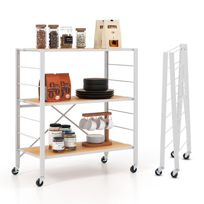 Tangkula 3-Tier Folding Shelf Free DIY Design Shelving Unit w/ 4 Universal Wheels Kitchen