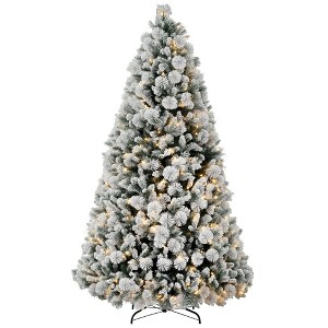 HOMCOM Prelit Artificial Christmas Tree with Clear Lights and Tips, Flocked Xmas Tree with Metal Stand for Home Office Holiday - 1 of 4