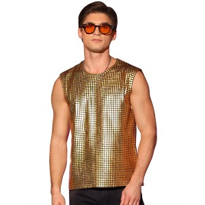 Lars Amadeus Men's Nightclub Party Club Metallic Shining Sleeveless Tank Top - 1 of 4
