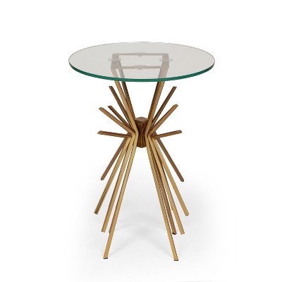 GDFStudio Gable Modern Glam Handmade Glass Top Sunburst Accent Table, Gold