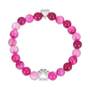 Unique Bargains White Stone Bead Heart Paw Print Dog Mom Memorial Bracelet 1 Pc - 1 of 4