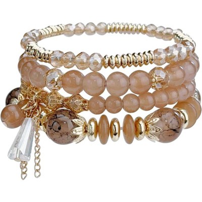 BRINJOY Bohemian Beaded Bracelet Set - Stackable Stretch Energy Bracelets with Healing Crystals and Charms